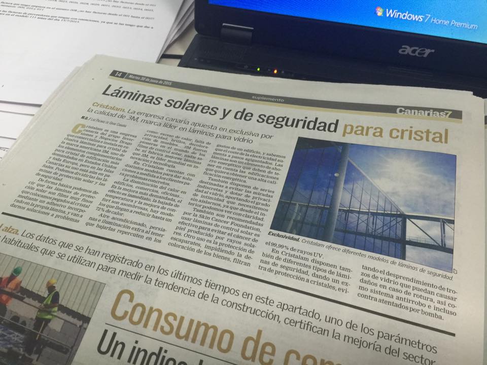 Reportaje sobre Cristalam y nuestras láminas solares en Canarias7