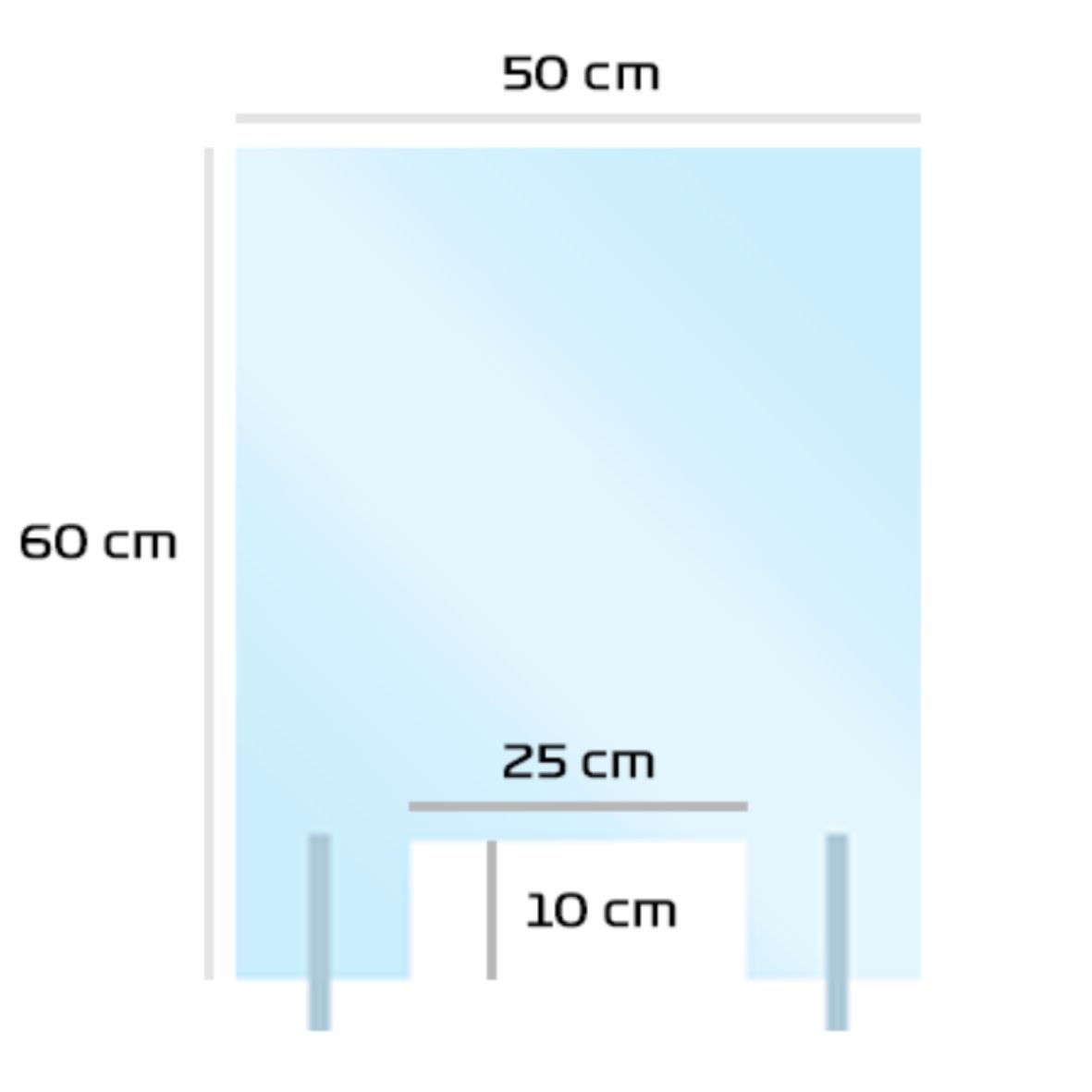 Mampara de protección de metacrilato transparente estandar ya fabricada de medida 50cm x 60cm especial mostradores