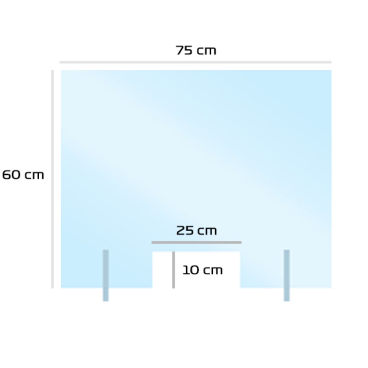 Mampara de protección de metacrilato transparente estandar ya fabricada de medida 50cm x 75cm especial mostradores