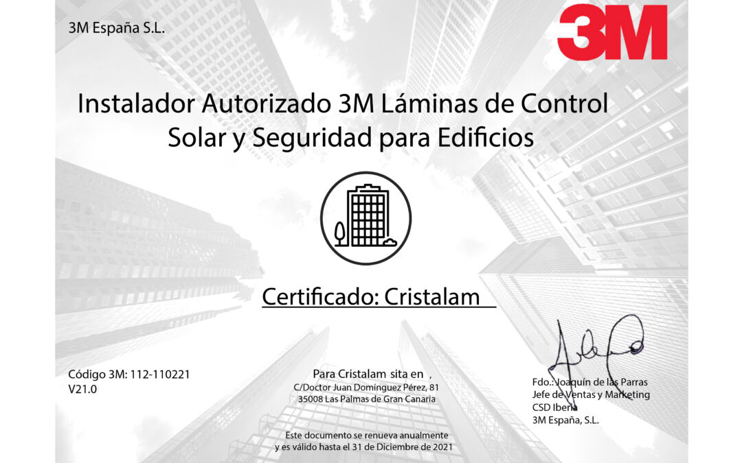 Renovamos el certificado como instaladores oficiales y exclusivos de láminas solares 3M en Canarias