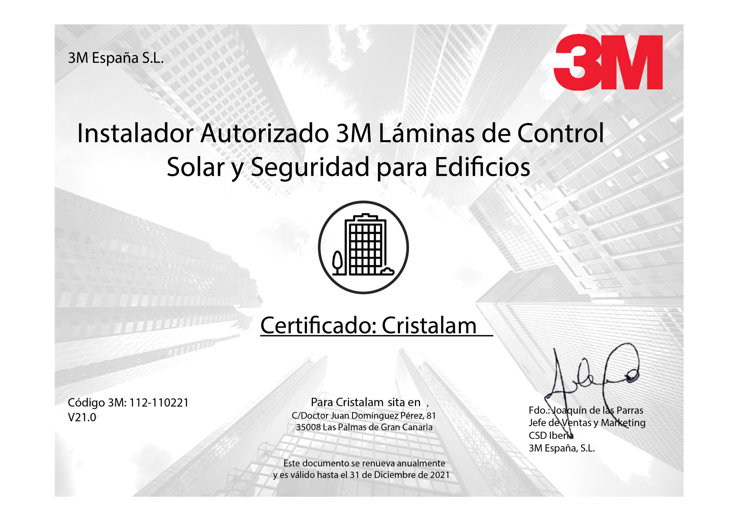 certificado instaladores oficiales y exclusivos de láminas solares 3M en Canarias-01