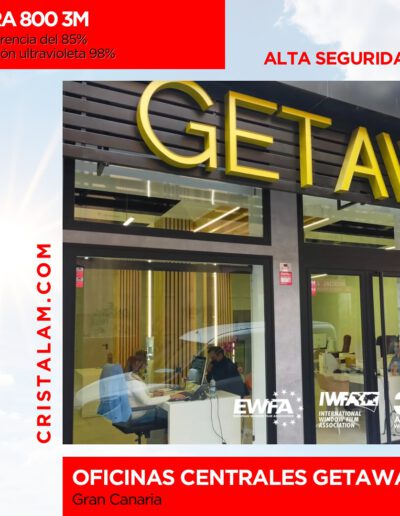 Instalación de lámina de ultra seguridad para ventanas 3M Oficinas Centrales Getaway Gran Canaria